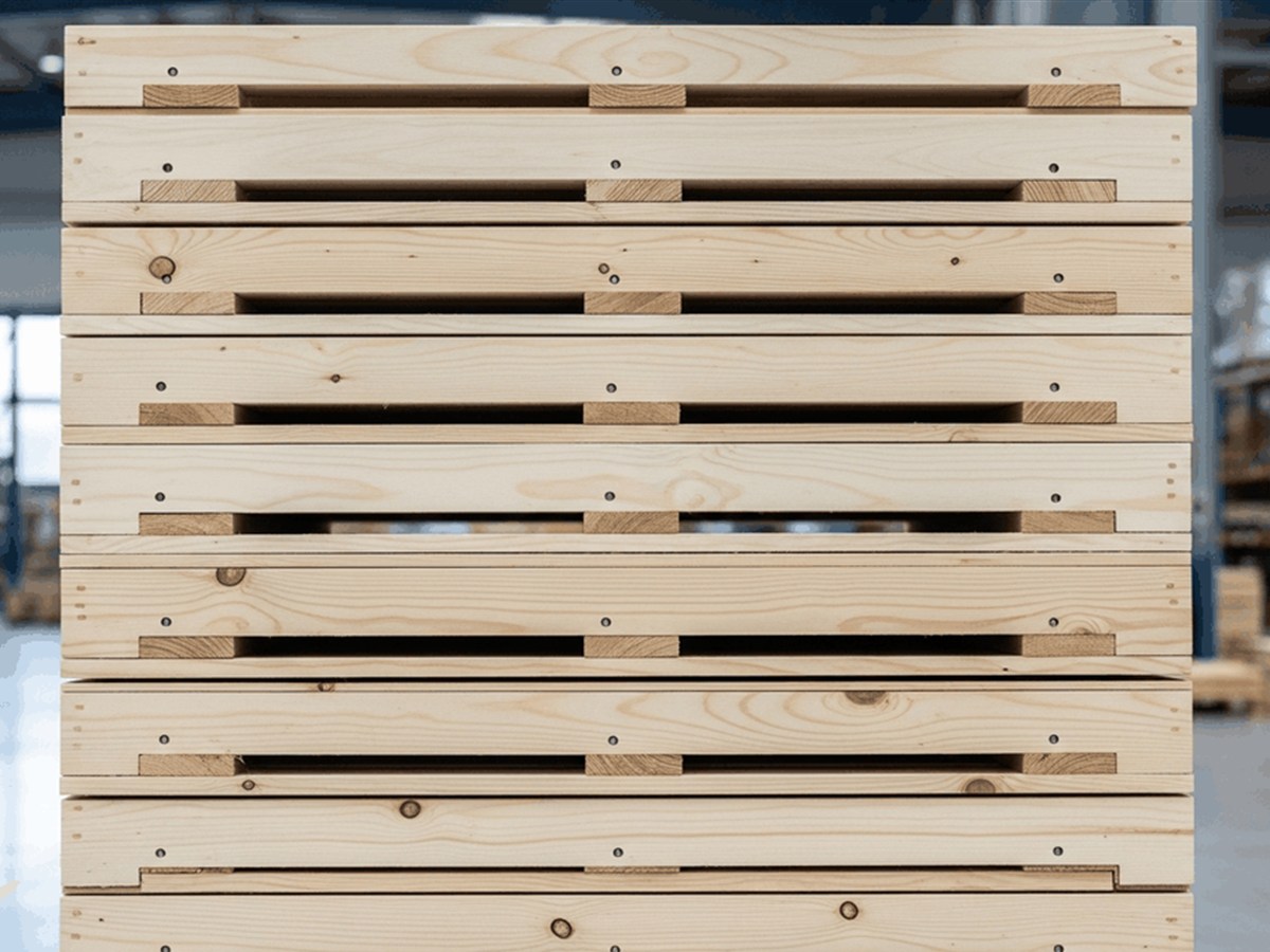 Wooden pallet stack for warehouse handling